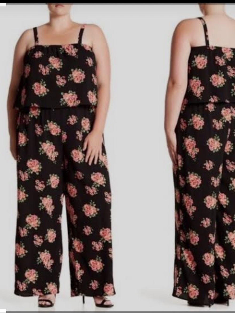 Como Vintage Brand Cottage core Black Floral Jumpsuit Plus 2X NWT